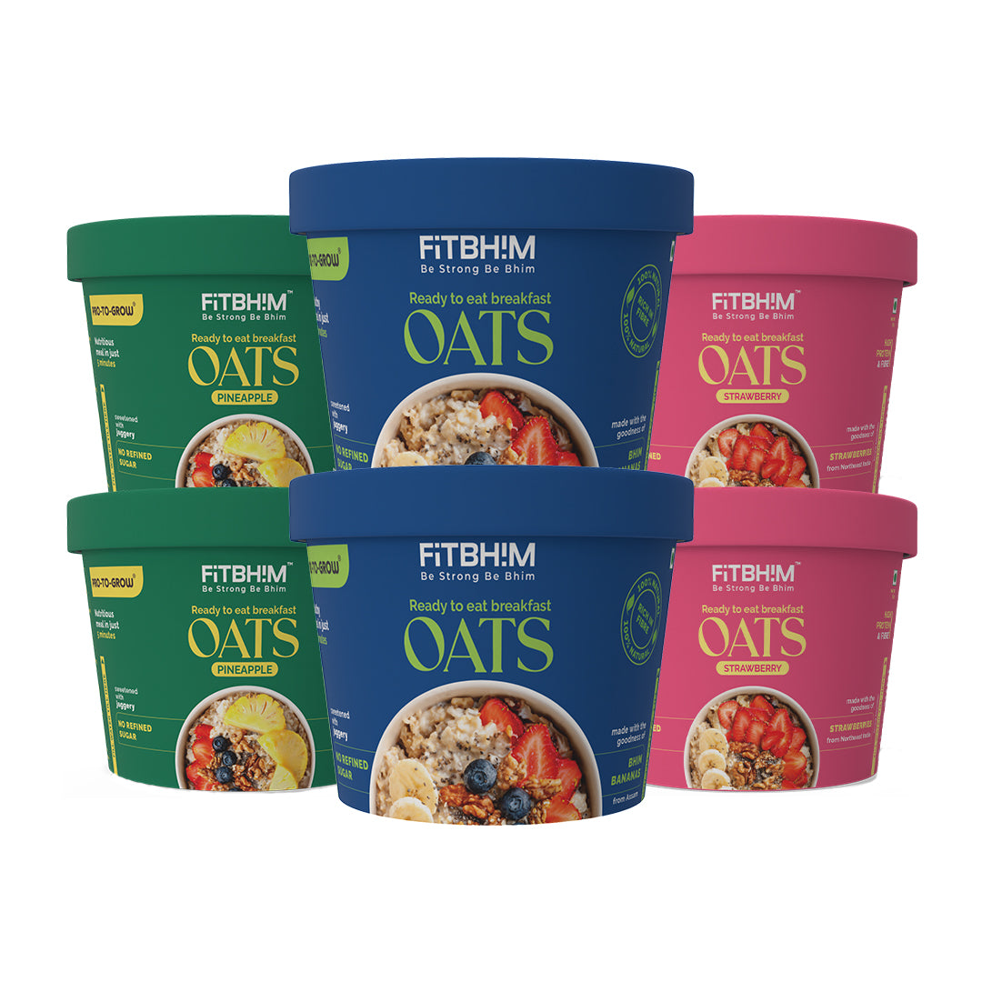 Instant Oats Cups Combo – Bhim Banana, Strawberry & Pineapple - Pack of 6