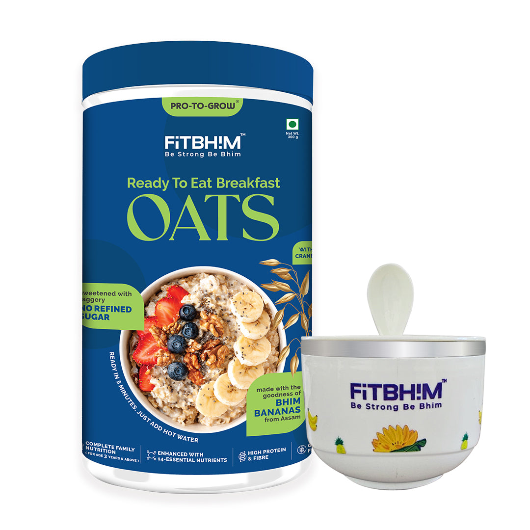 Bhim Banana Oats Jar & Stainless Steel Bowl Combo – 300g Jar + 500ml Bowl