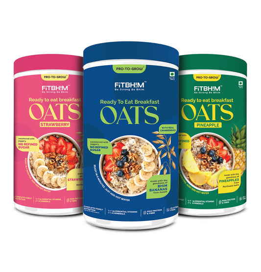 Bhim Banana, Pineapple & Strawberry Ready-to-Eat Oats Combo – Pack of 3 x 300g Jars