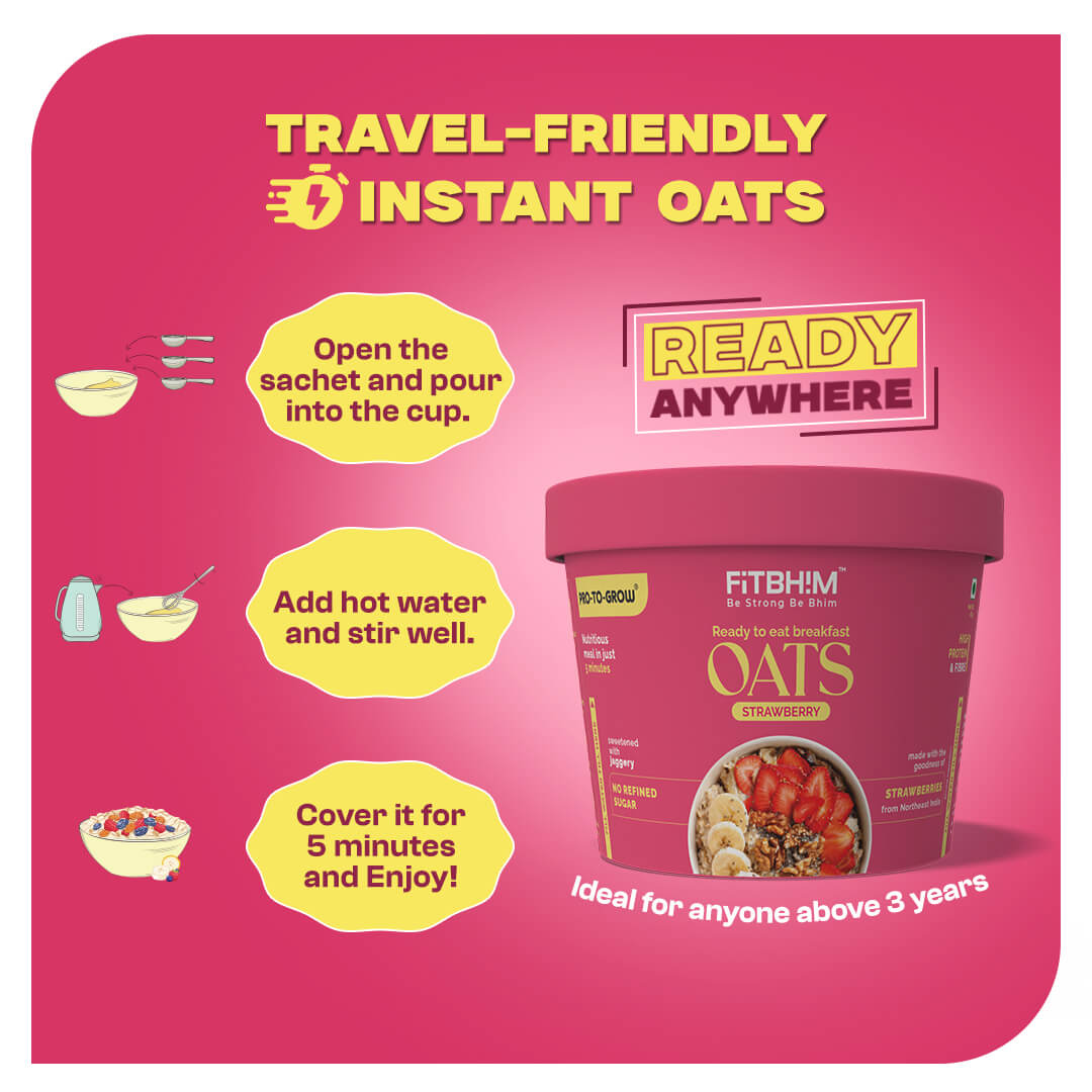Instant Strawberry Oats Cups | Pro-To-Grow (Pack of 5 × 60g)