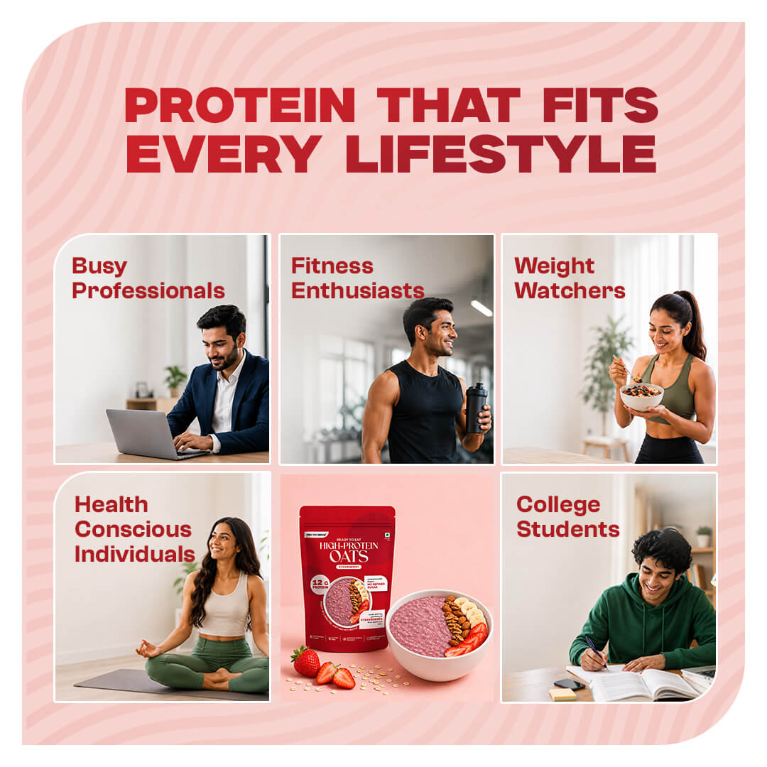 Ready-to-Eat Strawberry High Protein Oats - 50g Single Serve ( Pack of 5 )