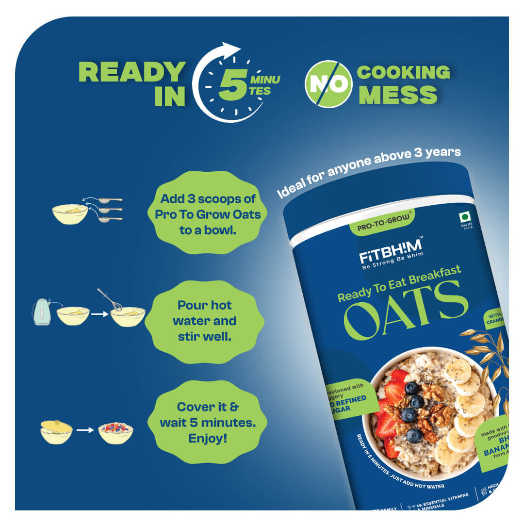 Bhim Banana Ready-to-Eat Oats Pack of 3 – 300g Jars with Complimentary Bowl