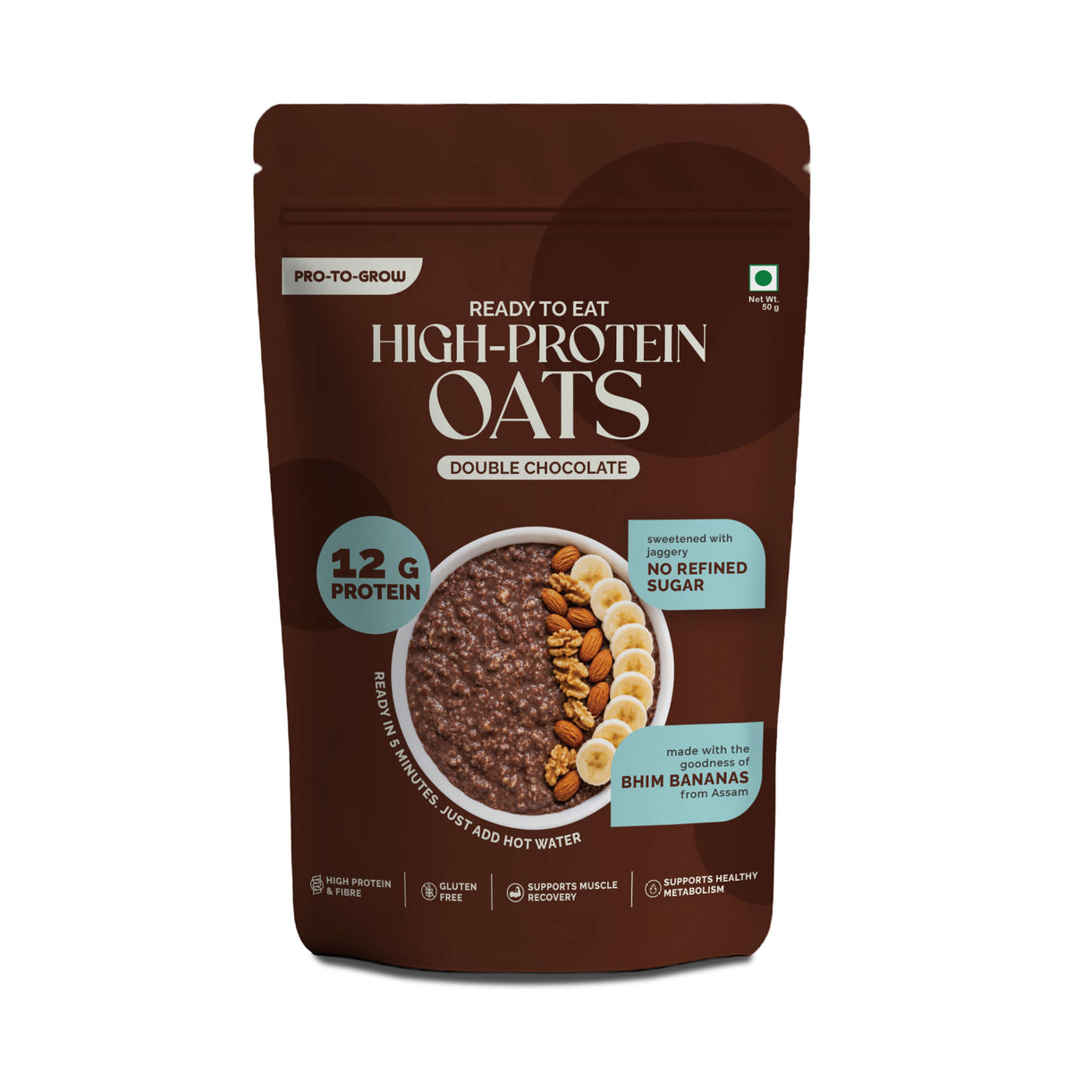Ready-to-Eat Double Chocolate High Protein Oats - 50g Single Serve ( Pack of 5 )