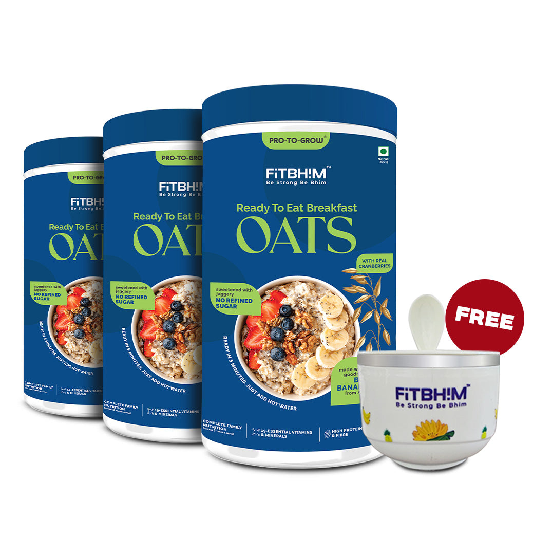Bhim Banana Ready-to-Eat Oats Pack of 3 – 300g Jars with Complimentary Bowl