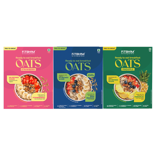 Bhim Banana, Pineapple & Strawberry Ready-to-Eat Oats Combo – Pack of 3 x 300g Box