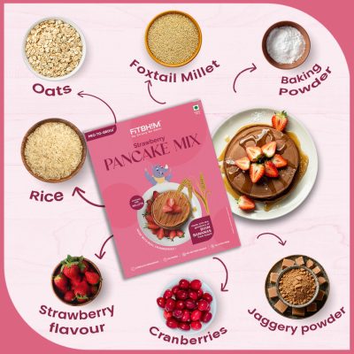 Pro To Grow Combo of FitBhim Strawberry Pancake Mix 250g & Hazelnut Spread 300g | | No Maida, No Refined Sugar | Enriched with Bhim Banana, Millets, Cranberries, Hazelnut, Jaggery | Pack of 2